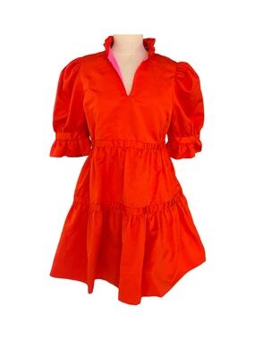 GRETCHEN SCOTTVibrant Red Puff-Sleeve Tiered Mini Dress wiTH POCKETS SZm $189